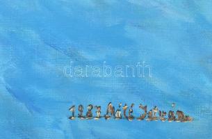 Máté István jelzéssel: Tengerparti élet. Olaj, vászon. Fakeretben. 51x55 cm