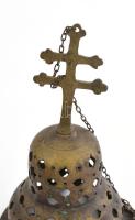 Antik ortodox egyházi tömjénfüstölő, kopással, korának megfelelő állapotban, bronz, m: 24 cm