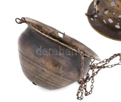 Antik ortodox egyházi tömjénfüstölő, kopással, korának megfelelő állapotban, bronz, m: 24 cm