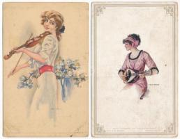 HÖLGYEK - 5 db RÉGI használatlan művész motívum képeslap vegyes minőségben / LADIES - 5 pre-1945 unu...