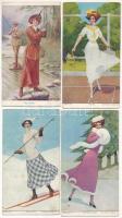 7 db RÉGI használatlan amerikai művész motívum képeslap vegyes minőségben: sportos hölgyek / 7 pre-1945 unused American art motive postcards in mixed quality: sporty ladies