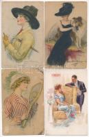 HÖLGYEK - 18 db RÉGI használatlan amerikai művész motívum képeslap vegyes minőségben / LADIES - 18 pre-1945 unused American art motive postcards in mixed quality