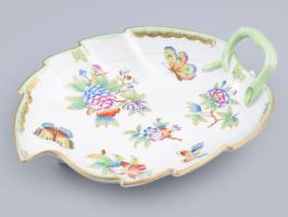 Herend Viktória VBO mintás levél alakú kínáló. Jelzett, hibátlan, 23x19,5 cm