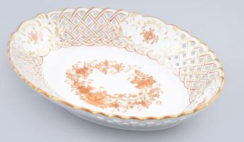 Herend Indiai kosár rust mintás áttört kínáló. Jelzett, hibátlan, 23x17,5 cm