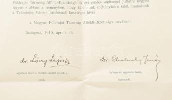 1910 dr. Cholnoky Jenő egyetemi tanár, és Lóczy Lajos, a Földtani Intézet igazgatójának körlevele me...