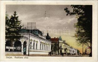 1934 Eszék, Essegg, Osijek; Radiceva ulica / utca, Snop D.D. üzlete és Rudolf Nagy Ford reklám / street, shop (EK)