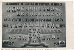 1945 Brassó, Kronstadt, Brasov; Daruitorii de Lumina in Cultura si Munca absolventii Liceului Industrial / Az Ipari Középiskola végzős diákjainak tablója / graduates of the Industrial High School, tableau. photo (non PC)