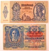 1913. 20K II. kiadás, piros DEUTSCHÖSTERREICH felülbélyegzéssel + 1941. 20P T:F,VG közte folt