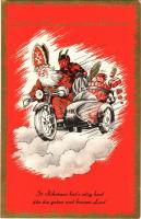 1961 Gruss vom Krampus und vom Nikolas / Krampusz és Mikulás motobiciklin / Krampus and Saint Nicholas in motorbike