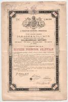 Budapest 1881. "A Magyar Korona országai - 4%-kal aranyban kamatozó járadékkölcsön" államadóssági kötvény 1000Ft-ról aranyban, szárazpecséttel és bélyegzésekkel T:F,VG szakadások, folt