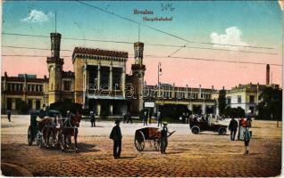 1920 Wroclaw, Breslau; Hauptbahnhof / railway station, automobile (EK)