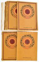 1925-1926 Magyar Művészet c. folyóirat 8 db száma (közte az induló szám): I. évf. 1., 3., 4., 5., 6. 8., 9-10. sz., II. évf. 1. sz. A Szinyei Merse Pál Társaság megbízásából kiadja az Athenaeum Rt. Fekete-fehér képekkel illusztrálva. Kiadói papírkötés, változó, többnyire sérült, szétváló állapotban.