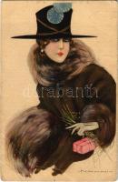 Hölgy kalapban, olasz művészlap / Lady in hat, Italian art. Proprieta artistica riservata 283-3. s: Nanni (EB)