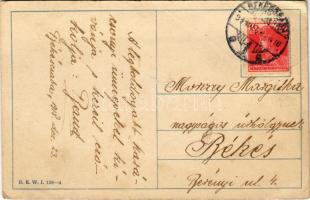 1918 Boldog karácsonyi ünnepeket! Hölgy lornyonnal a kezében / Christmas, lady with lorgnette. B.K.W...