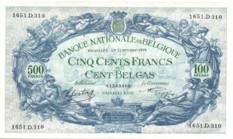 Belgium 1943.10.11. 500Fr/100B T:II+ Csak egyszer hajtva, törve nem!
