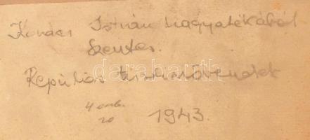 1943 Horthy repülős tiszt esküvői fotója, egyenruhában, kitüntetéssel, dísztőrrel. Nagyméretű, karto...
