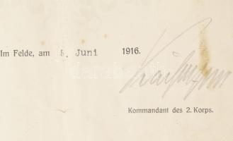 1916 A cs. és kir. 2. hadtestparacsnokság (K. u. k. 2. Korpskommando) dicsérő oklevele Szabó Imre, a...