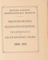 Magyarország selyemtenyésztése, selyemfonó és selyemsodró ipara 1880-1910. Kiadja a Magyar Királyi Mezőgazdasági Muzeum. 116p. számos illusztrációval, vidéki selyemraktárak és üzemek képével. Kiadói papírborítóval. Hibátlan állapotban. Nagyon ritka!