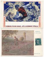 21 db RÉGI művész képeslap vegyes minőségben: festmények / 21 pre-1945 art motive postcards in mixed...