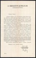 1909 A Mikszáth jubileum felhívása 2 db körlevél 4p. 2p