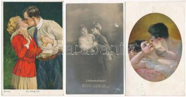 15 db RÉGI zsáner képeslap vegyes minőségben: hölgyek, szerelmes párok / 15 pre-1945 postcards in mixed quality: ladies, couples in love