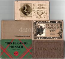 5 db RÉGI külföldi képeslap füzet / 5 pre-1945 European postcard booklets: Floibanen-Bergen, Kristiania, Monte Carlo Monaco, Wien Schönbrunn, Firenze