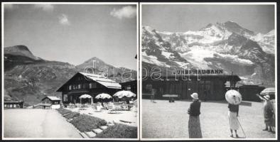 1934 Kleine Scheidegg (Svájc), hegyi üdülő, Jungfraubahn vasútállomás, 3 db művészi fotó, 21x17 cm és 17x17 cm