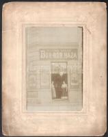 cca 1900 Budapest, II. kerület, Fő utca, Tittak Lilly Bor és Sör Háza, kartonra kasírozott fotó, sérült, 17,5×11,5 cm