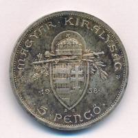 1938. 5P Ag "Szent István" T:AU,XF patina Adamo P8.1