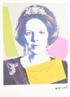 Andy Warhol (1928-1987): Queen Beatrice. Ofszet litográfia, papír, jelzett a nyomaton. Kézzel sorszámozott: 54/100, jelzett a nyomaton. Georges Israel editeur - Leo Castellli New York, szárazpecséttel, tanúsítvánnyal. Lapméret 39x59 cm / Ofset Lithography on paper, with certificate 36x36 cm, page size 39x59 cm