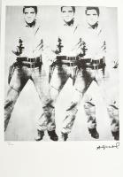 Andy Warhol (1928-1987): Elvis. Ofszet litográfia, papír, jelzett a nyomaton. Kézzel sorszámozott: 100 /100, jelzett a nyomaton. Georges Israel editeur - Leo Castellli New York, szárazpecséttel, tanúsítvánnyal. Lapméret 39x59 cm / Ofset Lithography on paper, with certificate 36x36 cm, page size 39x59 cm