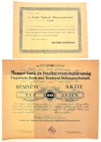 5db klf magyar részvény, közte Budapest 1910. "Saját Otthon Részvénytársaság" részvénye 200K, szelvényekkel, felülbélyegzéssel + Izsák 1926. "Izsáki Népbank Részvénytársaság Izsák" kitöltetlen részvénye T:AU-F