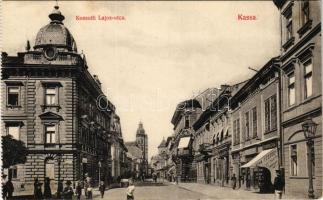 Kassa, Kosice; Kossuth Lajos utca, Bradovka Gyula ruha festöde vegyi tisztító intézete, üzletek / street, shops (EK)