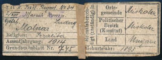 1918-1940 Molnár (Moskovitz) Lajos zsidó származású katona I. és II. világháborús katonai dokumentum...