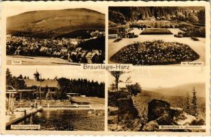 Braunlage-Harz, Total, Waldschwimmbad, Kurgarten, Brockenblick v. Jermerstein