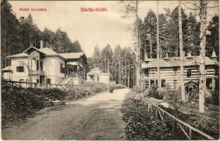 Bártfa, Bártfafürdő, Bardejovské Kúpele, Bardiov, Bardejov; Felső úri utca, nyaralók. Eschwig és Hajts kiadása, Hajts Kornél felvétele / street view, villas (ragasztónyom / glue marks)