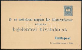 1897 Használatlan 2kr díjjegyes rendőrségi kijelentési lap