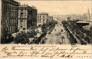 1901 Wien, Vienna, Bécs I. Burg Ring mit k.k. Hof-Museum und Parlament