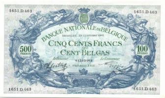 Belgium 1943.10.11. 500Fr/100B (2x) egymásutáni sorszámmal T:II+ Csak egyszer hajtva!