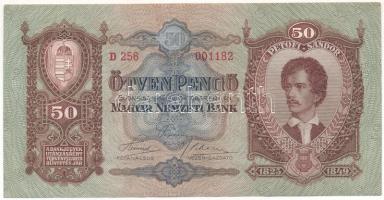 1932. 50P viszonylag alacsony sorszámmal "D 256 001182" T:F szép papír Adamo P14