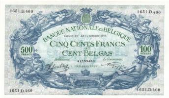 Belgium 1943.10.11. 500Fr/100B (2x) egymásutáni sorszámmal T: I-, II