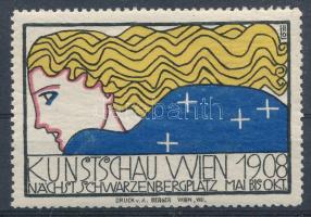 Ritka Wiener Werkstätte reklámcimke:  Kunstschau Wien 1908, tervezte Bertold Löffler, LŐ szignóval, nyomás A. Berger Wien, mérete 4,5 x 6,5 cm.