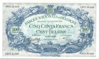 Belgium 1943.10.11. 500Fr/100B (2x) egymásutáni sorszámmal T:II+,II