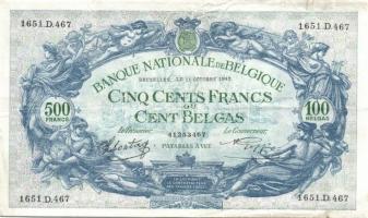 Belgium 1943.10.11. 500Fr/100B (2x) egymásutáni sorszámmal T:II+,II