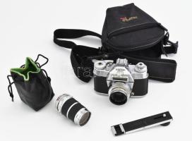 Voigtlander Bessematic fényképezőgép, Voigtlander Color-Skopar X 1:2.8/50 objektívvel, Voigtlander Super-Dynarex1:4/135 pót objektívvel, táskában