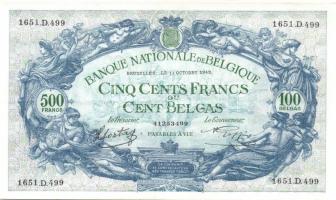 Belgium 1943.10.11. 500Fr/100B (2x) egymásutáni sorszámmal T:II+ Csak egyszer hajtva!