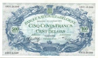 Belgium 1943.10.11. 500Fr/100B (2x) egymásutáni sorszámmal T:II+ Csak egyszer hajtva!