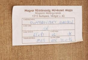 Dombrovszky Szaniszló (1928-2004): Csendélet. Olaj, vászon, jelezve balra lent, hátoldalán Képcsarno...