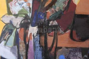 Izsák József (1929-2007): Csendélet. Olaj, farost. Jelezve jobbra lent. Hátoldalán Képcsarnok Vállal...