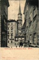 1903 Wien, Vienna, Bécs I. Stallburggasse mit Michaeler Kirche, Anton Hausler Juwelier, M. A. Kommareck, Alois Kulwa / street, church, shops (EK)